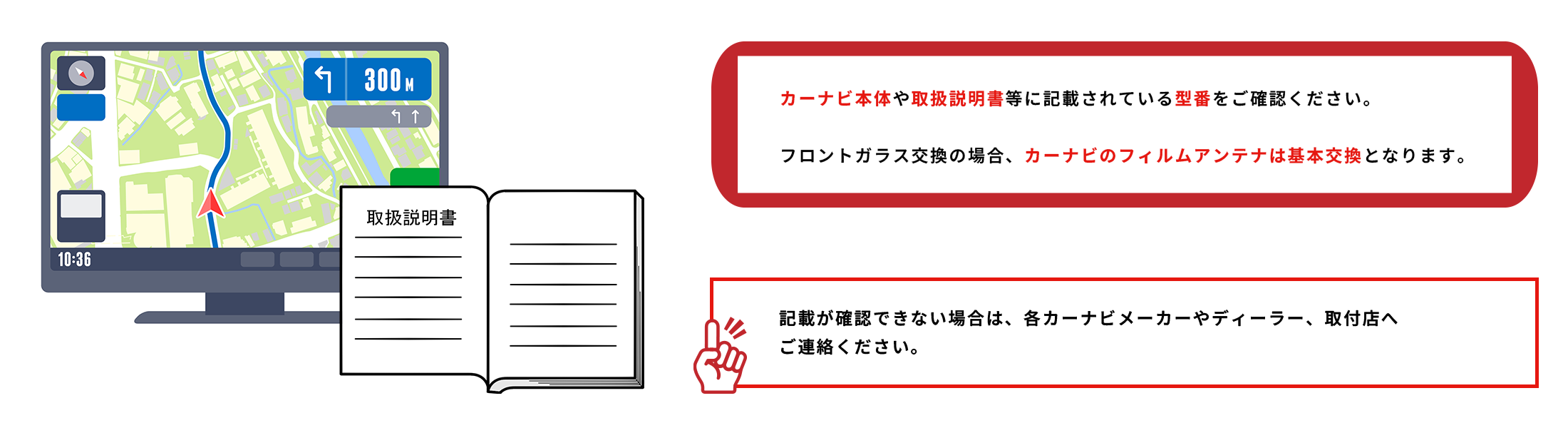 カーナビ本体や説明書を確認